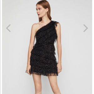 One Shoulder Mettalic Lace Dress